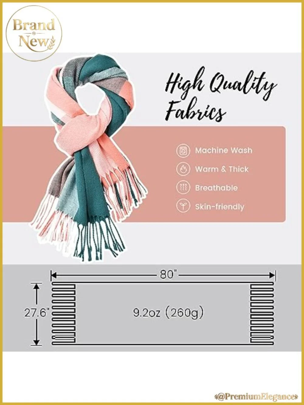Oversized Plaid Blanket Scarf Shawl Wrap Acrylic Winter